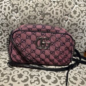 Gucci GG Marmont Pink and Navy Crossbody Bag